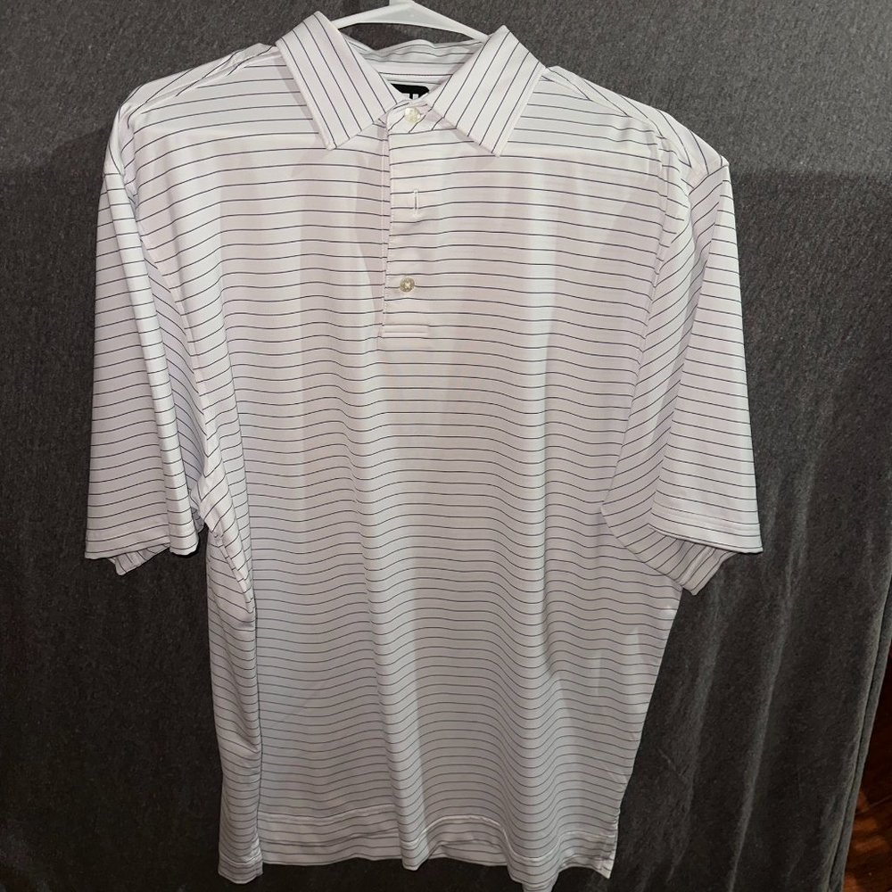 FootJoy White/Navy Striped Golf Polo. Size M